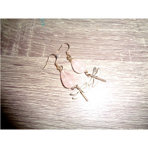 Dragonfly Rose Quartz Teardrop earrings